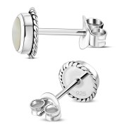 Mother of Pearl Round Stud Silver Earrings - e369